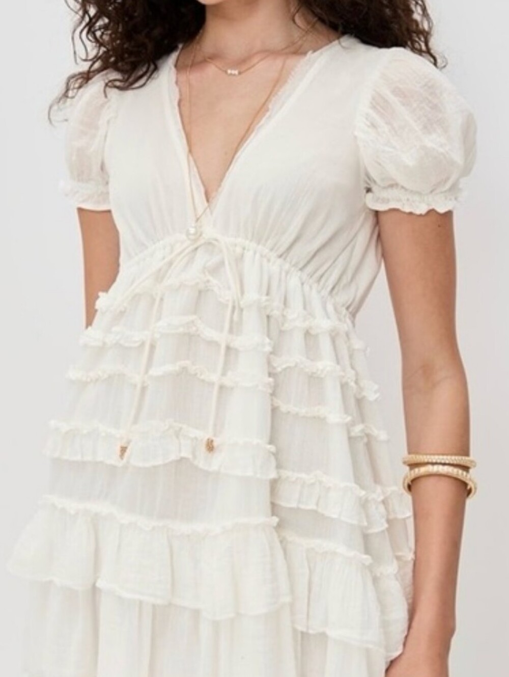 Free People Darcy White Ruffled Mini Dress with Tie Waist - Picture 2 of 15